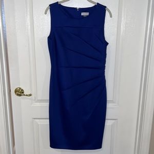 Calvin Klein Dress Gorgeous Lapis Blue Sunburst Lined Classic Sz 10 NWOT